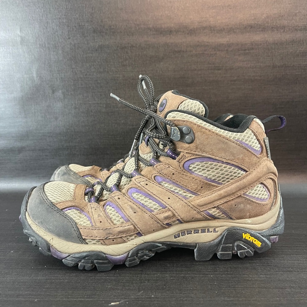 Merrell Moab 2 Vent Womens 8.5 Brown Purple Suede Mid Top Hiking Trail Boots - Picture 4 of 9